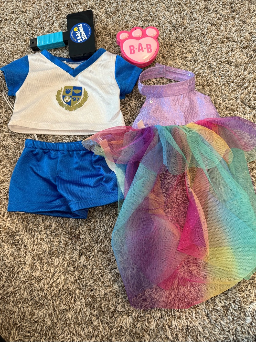 Build-A-Bear Rainbow Tutu & Blue Sports Outfit Set